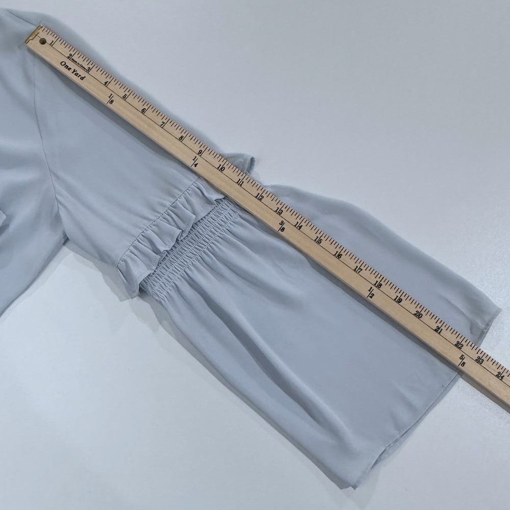 LOFT Light Blue V-Neck Ruffle Bell Sleeve Blouse Top Womens Large L w526 - Picture 5 of 7